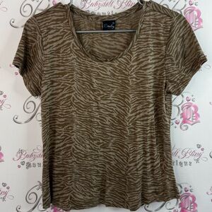 Emily denim T-shirt brown tan animal print Zebra Print Short Sleeve Top y2k